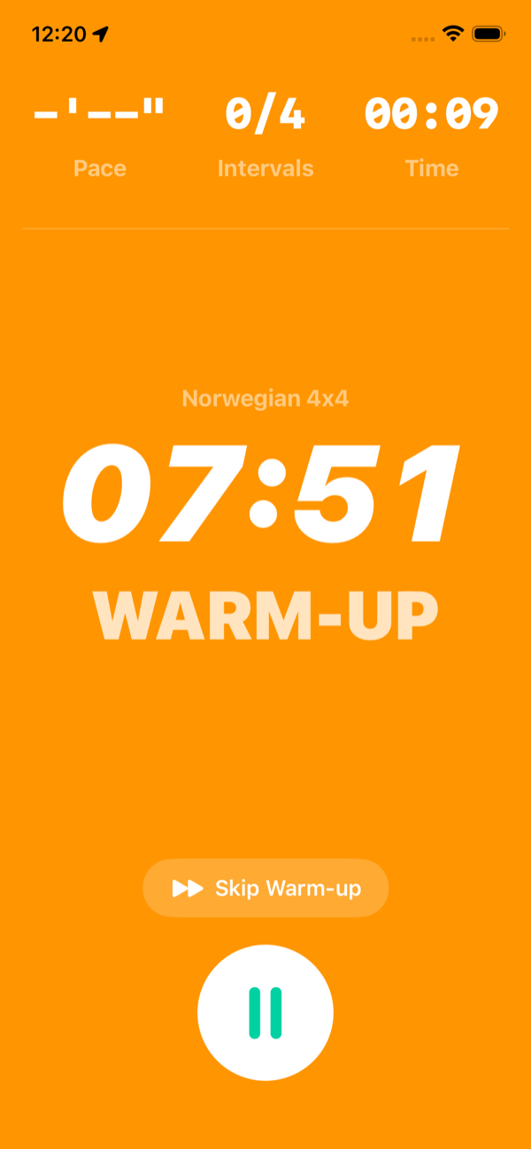 Warm-up phase with orange screen